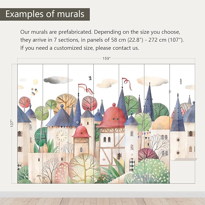 AFZEVEB-Cartoon Watercolor House Nursery Wallpaper Wall murals for Kids Room 159"x107" (Not Peel and Stick)