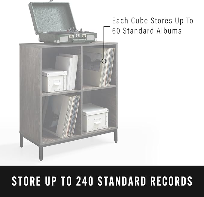 Crosley Furniture Jacobsen Storage Cube Bookcase and Record Player Stand with Vinyl Records Holder, Brown Ash