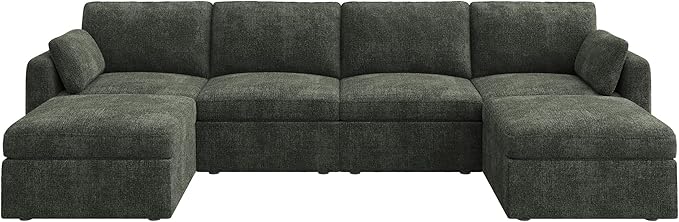 HONBAY Sectional Couch with Storage Seats, Modular Sectional Sofa with Storage Ottoman, U Shaped Sectional Couches for Living Room,Green