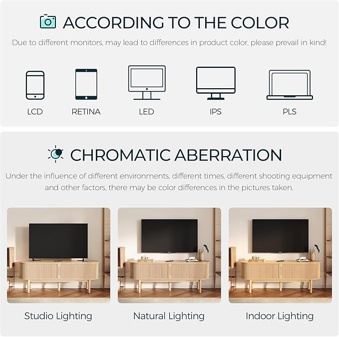 LINSY HOME TV Stand for 65" TV, Mid-Century Modern 58" Entertainment Center with Sliding Tambour Door and Storage Cabinet, Cruved TV Media Console Table for Living Room, Bedroom, Oak