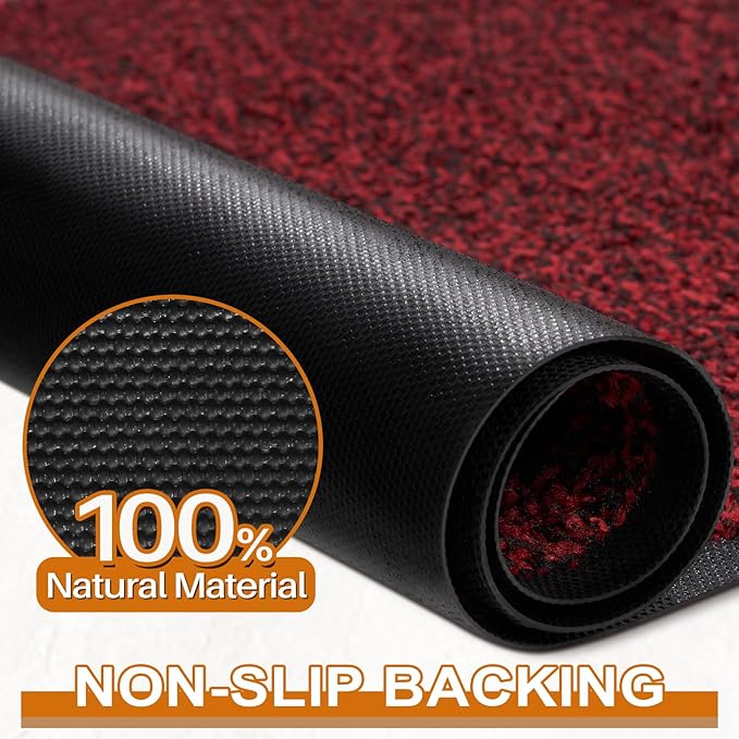 Mibao Front Door Mat, Dirt Trapper Welcome Mat for Outdoor Indoor, Non-Slip Waterproof Doormat, Durable Machine Washable Low Profile Entry Rug for Back Door Outside Patio Porch, 48" x 24", Red