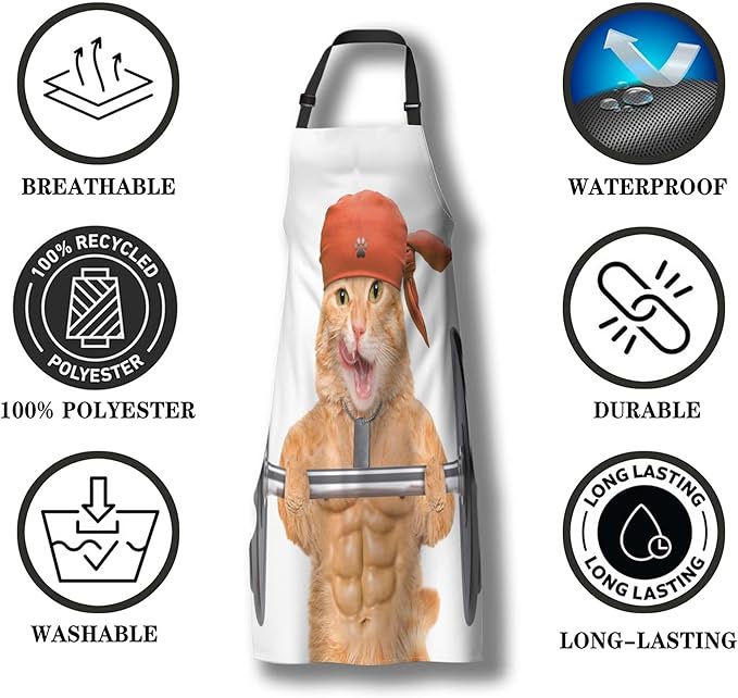 Apron Kitchen for Women Fitness Cat Mans Aprons for Cooking Funny for Kitchen Cooking Restaurant BBQ Painting Crafting Gardening 27” (W) x 31” (H), Waterproof Apron