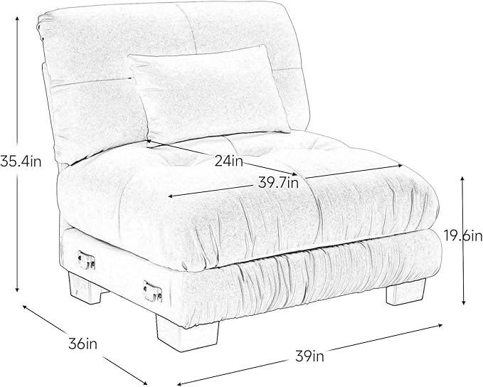 Armless Sofa W/1 Pillow - Pink