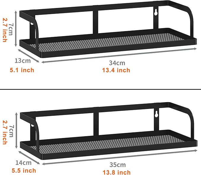 PUSDON Hanging Storage Baskets Organizer Wall Mount, Metal Wire Storage Bin Rack for Kitchen Bathroom Shower Spice Shelf Home Decor Essentials Black-2 Packs (Hollowout)