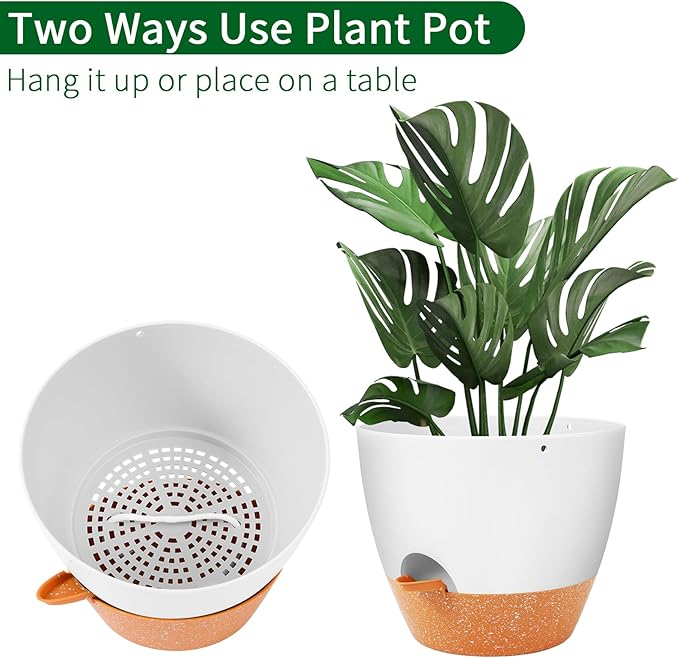 GARDIFE Hanging Planter, 10 inch Hanging planters for Indoor. Outdoor Plants, Self Watering Plant Pot, 2 Pack Large self Watering Hanging Planter, White