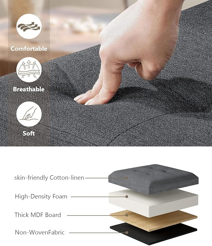 Storage Ottoman Bench, Folding Ottoman Foot Rest, 15 x 30 x 15 Inches, End of Bed Bench,Storage Chest, for Living Room, Bedroom, Hallway, Entryway, Dark Gray