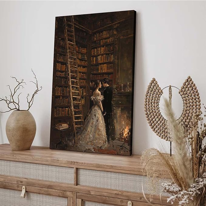 Gothic retro library scene decoration melancholy calm art college style wall aesthetic antique style home decoration suitable for bedroom living room28x40in Wood Framed