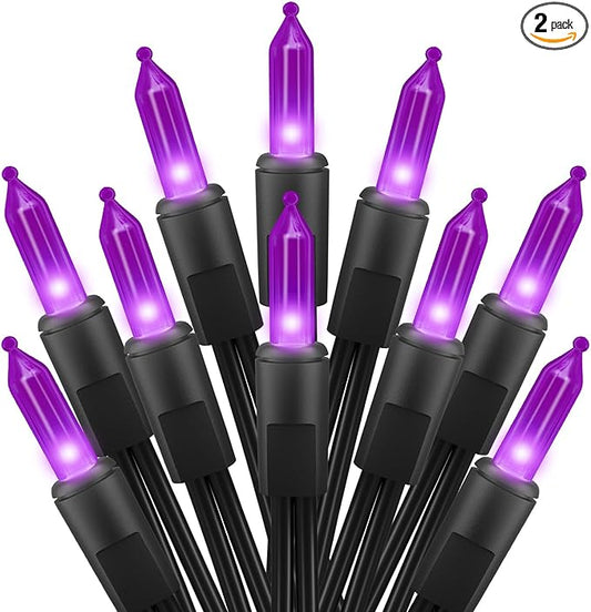2 Pack Purple Halloween Mini Lights, 13 Feet 50 Count Totally 100 Count Incandescent Bulb Mini String Lights, Connectable Halloween Light for Haunted House Ghost Party Holiday Window Indoor Decoration