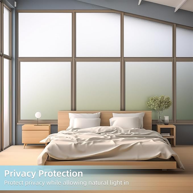 DUOFIRE Privacy Window Film Frosted Glass Film Matte White Static Cling Glass Film No Glue Anti-UV Window Sticker Non Adhesive for Privacy Office Meeting Room Bathroom Living Room DS001W 17.4x118in