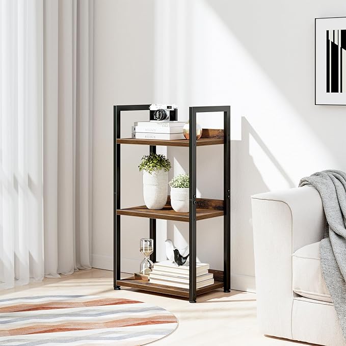 NUMENN Narrow Bookshelf, 3 Tier Bookshelves, Home Office Bookcase Shelf Storage Organizer, Free Standing Storage Shelving Unit for Bedroom, Living Room and Home Office, Vintage