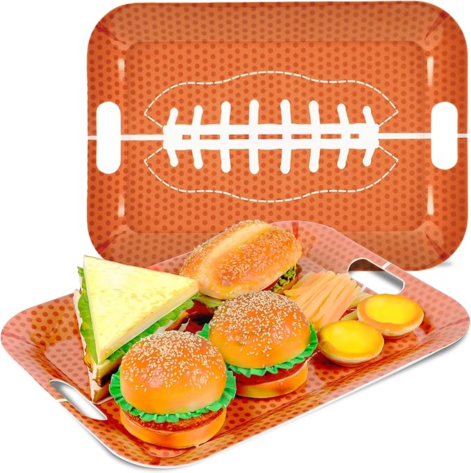 gisgfim 2Pcs Football Serving Trays with Handles 16 x 11 Inch Large Melamine Tray Rectangular Sports Serving Platter Rugby Tray Melamine Dishes for Serving Food Outdoor Dinner Dessert Plates Party Set