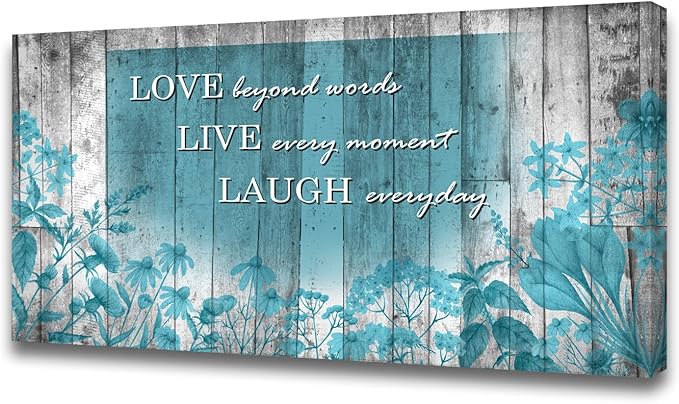 Cao Gen Decor Art S07075 Wall Art Motivational Quotes Canvas Prints 1 Panels Teal Flowers Abstract Pictures Paintings Stretched and Framed for Living Room Bedroom Kicthen Office Artwork