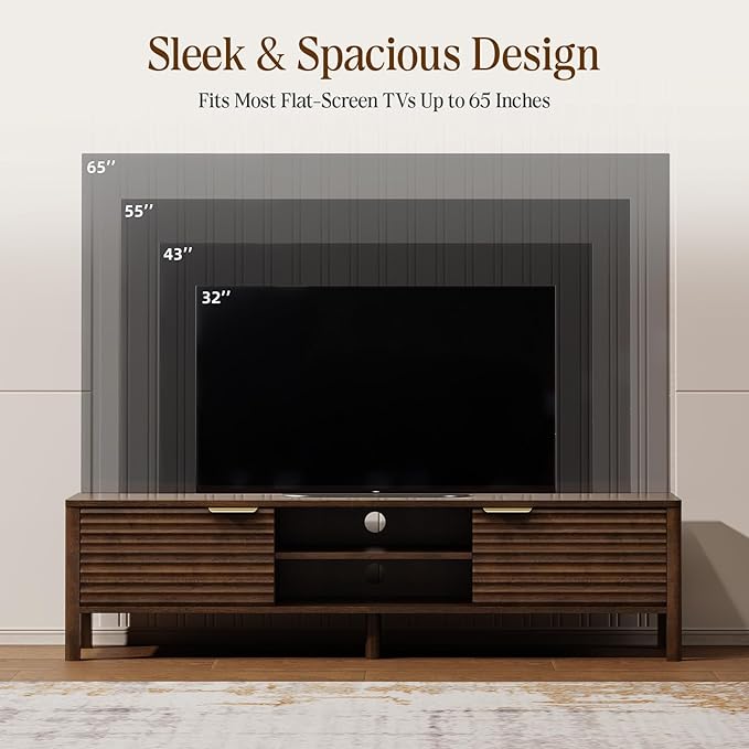 TV Stand for Living Room - up to 65 Inch TVs Mid Century Modern Entertainment Center with Storage and Adjustable Shelves, Media Console Table Walnut 59"