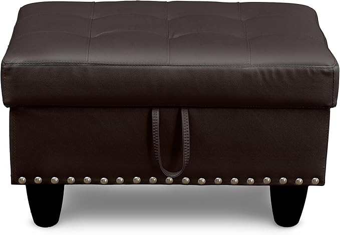 Ottoman Rectangular Storage Ottoman Bench, Faux Leather Footrest, Coffee Table, Stool Footstool with Hinged Lid for Living Room, Bedroom, Entryway, Brown, 28.5"x19"x17.5"