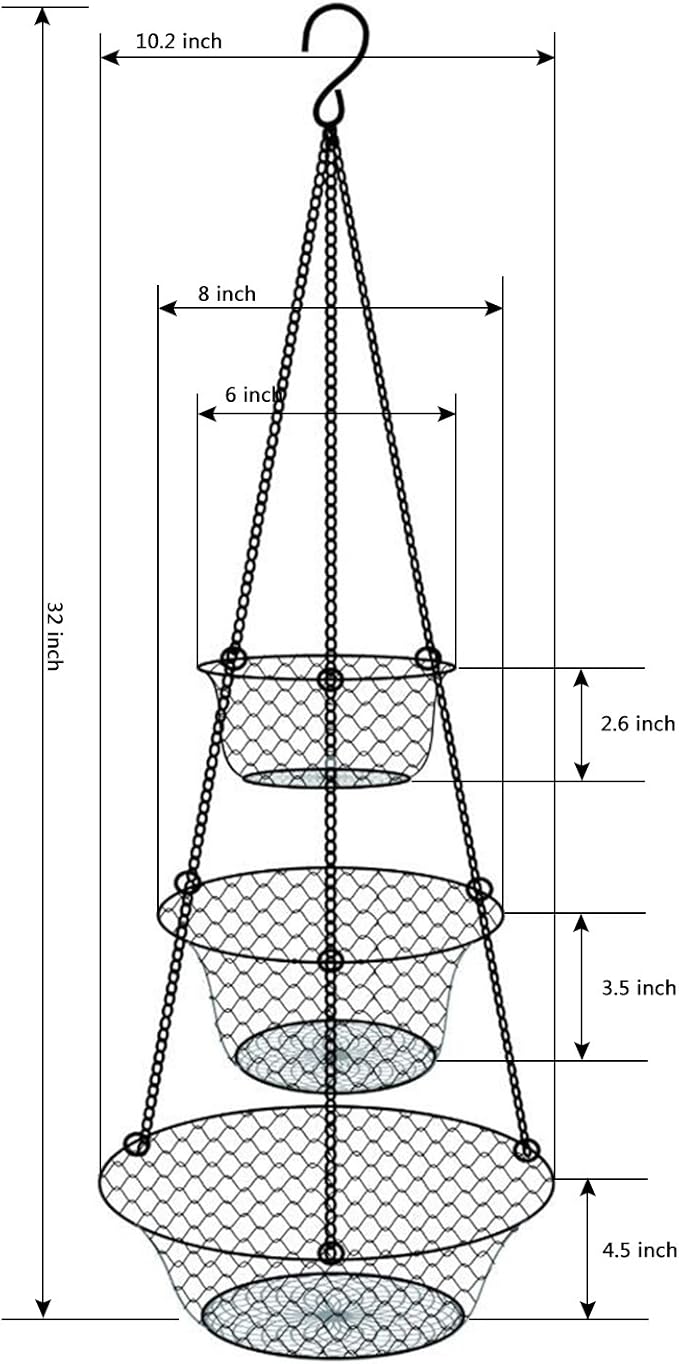 malmo 3-Tier Wire Fruit Hanging Basket, Vegetable Kitchen Storage Basket, Iron Wire Black (Basket2024)