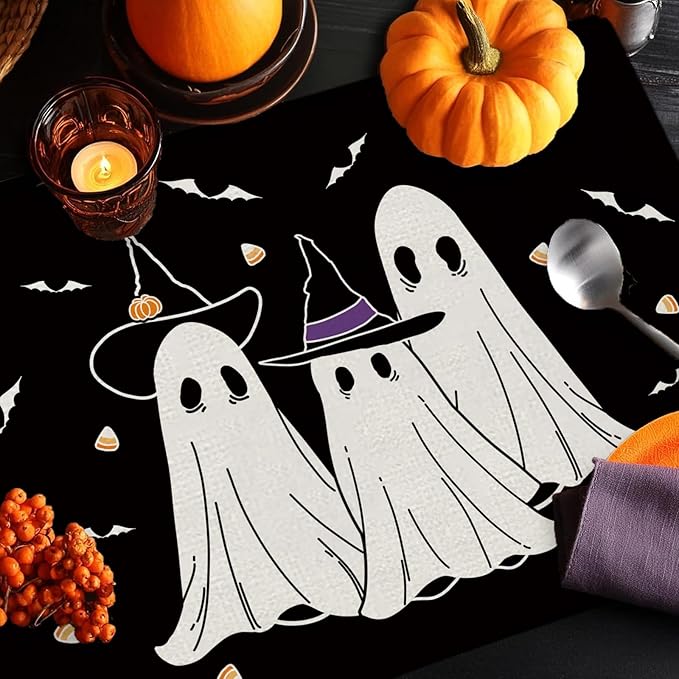 Halloween Placemats Ghost Pumpkin Bat Set of 4 Table Mats Seasonal Cute Home Party Kitchen Dining Table Decorations