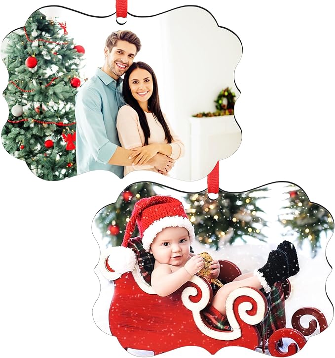 2 Pack Personalized Christmas Ornaments 2025 Wood Custom Photo Text Hanging Ornament for Christmas Tree Decorations, First Christmas Engaged/Married, New Home, Baby's First Christmas, Memorial