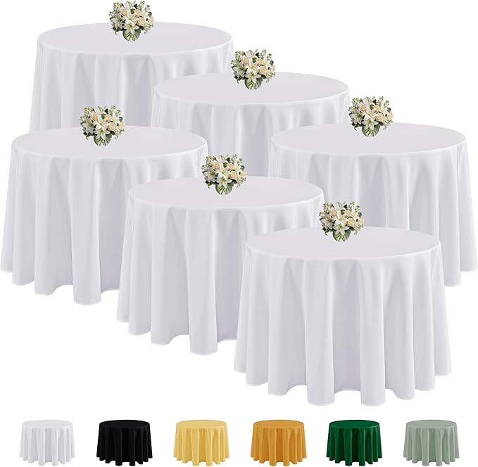 Fitable 6 Pack White Round Tablecloths - 90 Inches Round - Wrinkle and Stain Resistant Fabric Table Clothes, Washable Polyester Table Covers for Wedding, Party, Banquet, Formal Events
