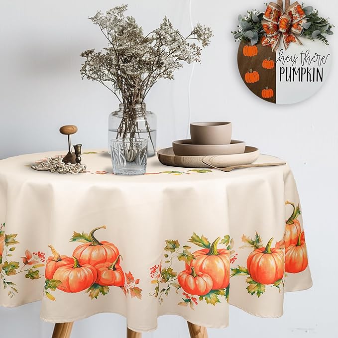 Fall Tablecloth 54"x72" Orange Pumpkin Table Cloth for Rectangle Table, Waterproof Fall Table Cover for Fall Harvest Party Decoration