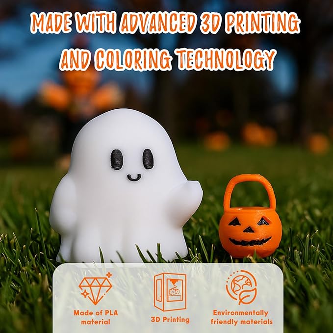 Halloween Ghost Figurines Resin Halloween Table Decorations Cartoon White Spooky Carrying Pumpkin Statue Small Mini Little Ghost Figurine Holiday Table Centerpieces for Home Tabletop Decor
