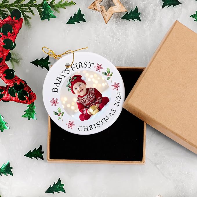 Baby's First Christmas Ornament 2025, Personalized Photo Ornaments for Christmas Tree, Custom Name Keepsake Ornament for Newborn, New Baby Gift, Xmas Tree Decoration