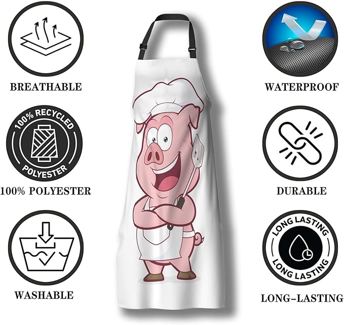 Kitchen Apron for Men Pig Chef Women Aprons for Cooking Restaurant BBQ Painting Crafting Gardening 27” (W) x 31” (H), Waterproof Apron