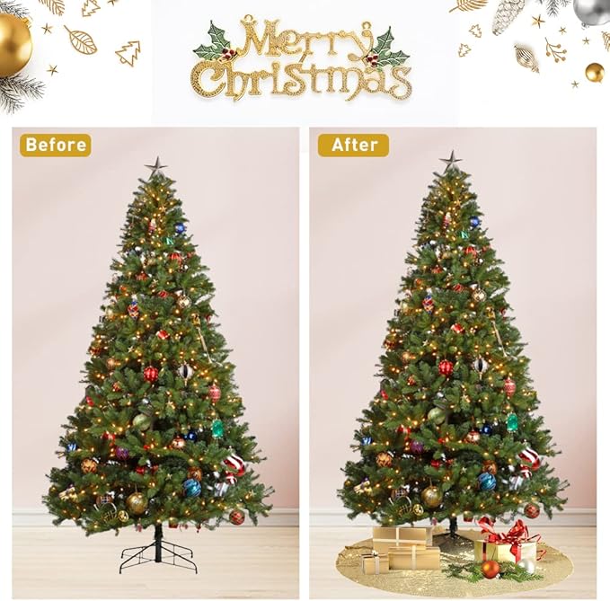Eternal Beauty Christmas Tree Skirt, 50 Inch Gold Sequin Tree Skirt Small Xmas Tree Skirt for Christmas Tree Decorations