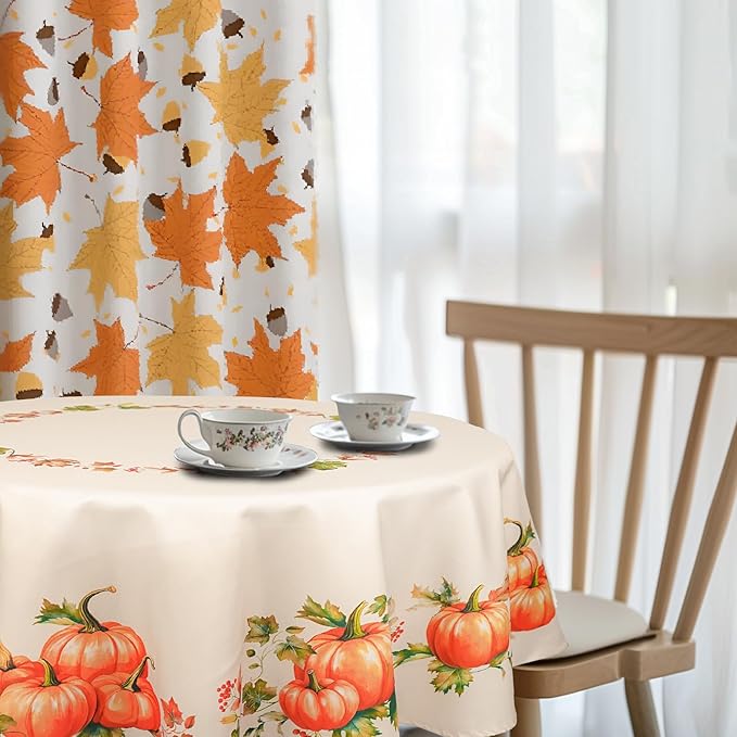 Fall Tablecloth 54"x72" Orange Pumpkin Table Cloth for Rectangle Table, Waterproof Fall Table Cover for Fall Harvest Party Decoration