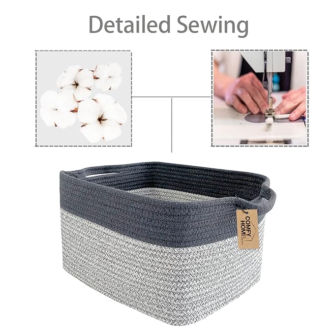 COMFY-HOMI 3Pack Cotton Rope Square Basket with Handles for Shelves|Dog Toy Storage Bin|Shoe Organizer - New 13.5" x 11" x 9.5" (Light Grey)