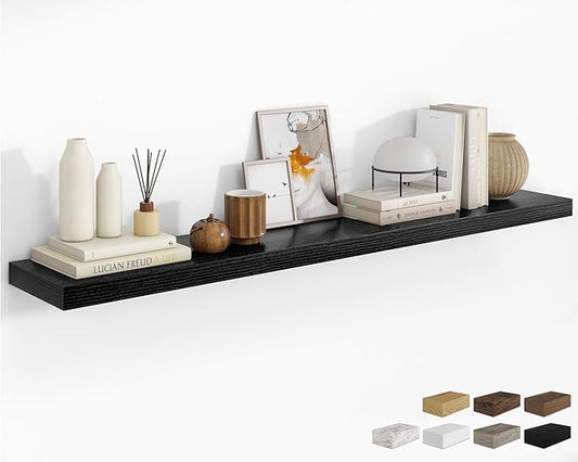 RICHFOCUS 72Inch Floating Shelves for Wall 1 Pack Shelves for Bedroom|Kitchen|Bathroom Wall Mounted Rustic Wood Floating Shelf with Invisible Brackets for Books|Storage|Decor, Black