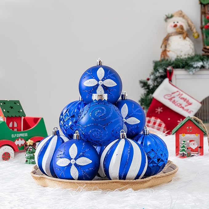 16Pcs Christmas Ball Ornaments Set, 3.15" Shatterproof Christmas Ornaments, Luxury Glitter Hanging Ornaments for Xmas Tree, Xmas Holiday, Party, Wedding (Blue)