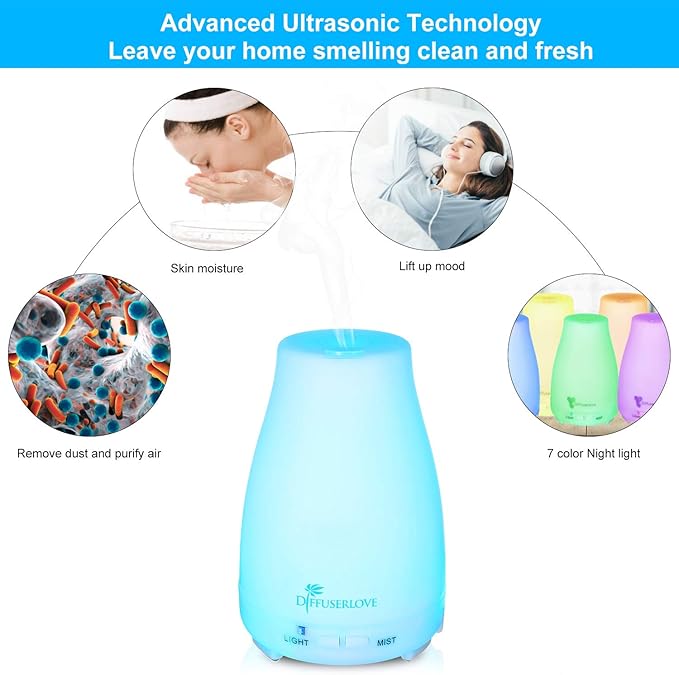Diffuserlove Diffuser 2 Pack Essential Oil Diffuser 200ML Remote Control Ultrasonic Aromatherapy Diffuser Mist Humidifiers for Bedroom Office Yoga