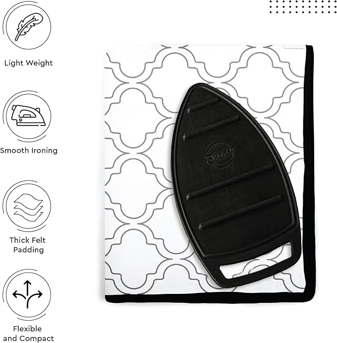 Encasa Homes Ironing Mat/Pad (Large 48"x28") with 3mm Padding & Silicone Iron Rest for Steam Pressing on Tabletop or Bed - Heat Resistant, Portable, Quilting & Travel Blanket - White Tiles