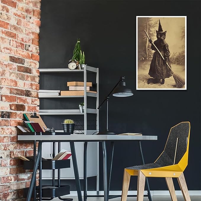 Halloween Decor Posters Black Cat Witch Canvas Wall Art Vintage Spooky Print Of Gothic Room Family Dark Academia Decorations Creepy Picture Poster Aesthetic 16X24inch Unframed