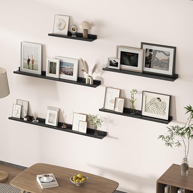 Floating Shelves for Wall, Picture Ledge Shelf 48 Inch Solid Wood Set of 2, Rustic Wall Shelves with Lip, Kids Bookshelf, Photo & Picture Live Edge Floating Shelves for Bedroom, Living Room, Kitchen