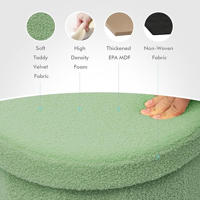 B FSOBEIIALEO Storage Ottoman Cube, Round Ottomans with Storage Foot Stool Footrest for Lving Room, Boucle Ottoman Seat for Dorm Room,Faux Teddy Fur, Green 15"x15"x15"