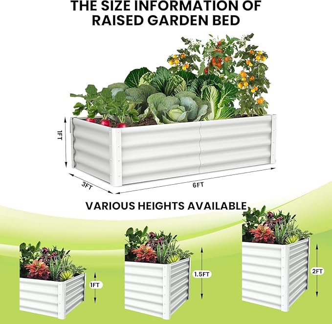 6x3x1ft Large Outdoor Planter Boxes Kit Set of 2, Galvanized Raised Bed Planter with Open-Ended Base Design, Elevated for Outdoor Plants, Durable Raised Bed for Gardening,Beige