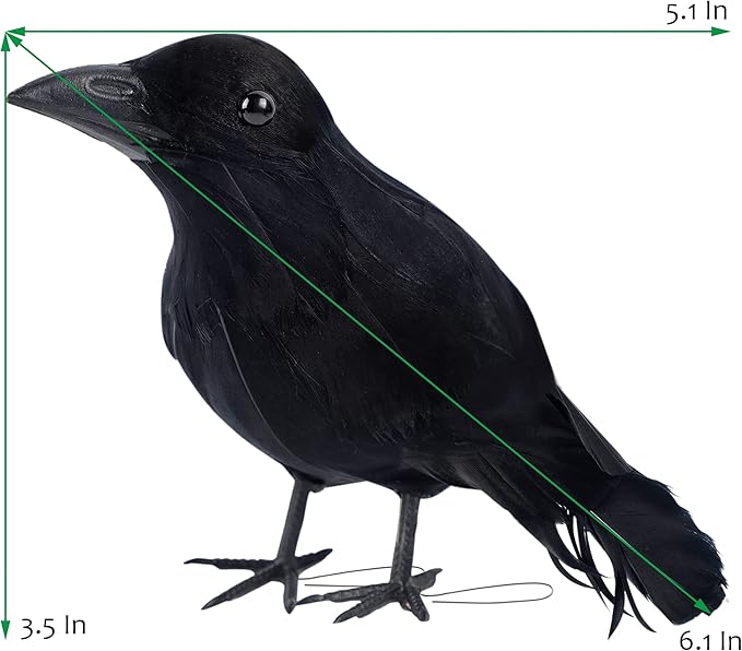 ATDAWN 6 Pack Halloween Black Feathered Crows, Realistic Halloween Birds Decoration for Spooky Decor