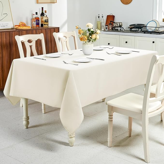 IVAPUPU Textured Linen Table Cloth for Rectangle Tables - Ivory Tablecloths Rectangular Waterproof Wrinkle Free Wipeable Dining Table Cover for Spring Wedding Birthday Kitchen Decor, 52 x 70 Inch