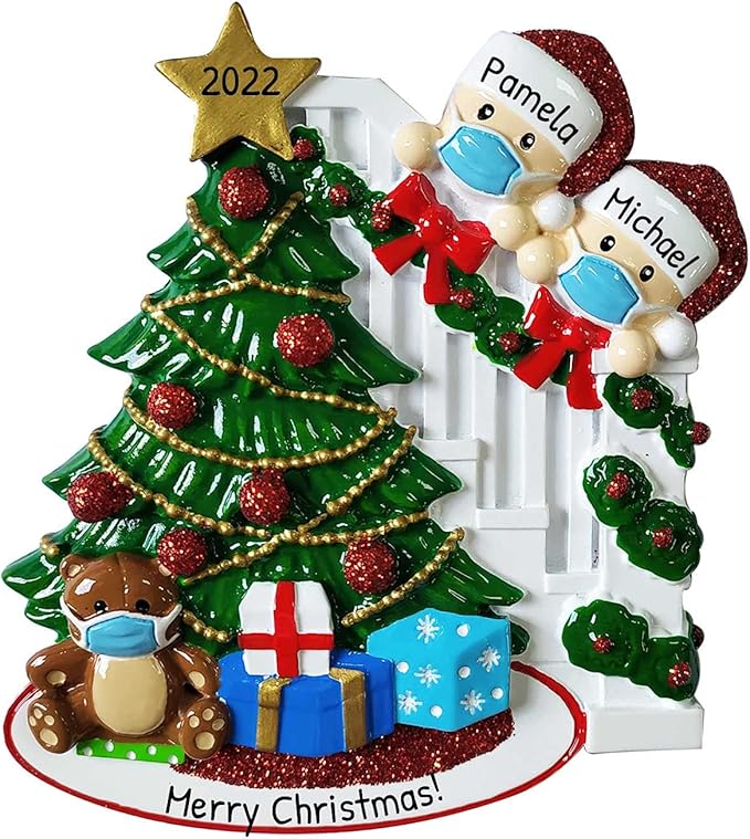3D Personalized Our First Christmas Ornament 2025 | Peeking Over Staircase Couple Ornaments in Mask Couples Ornament 2025 Family of 2 Unique for a Couple Ornaments Couples Gifts