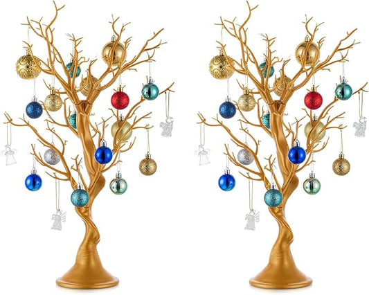 Nuptio 22.8 inch Tall Gold Christmas Tree Branch Artificial Manzanita Tree Centerpiece Wedding Centerpieces for Tables, Decorative Ornament Display Tree Branches for Decoration Weddings (2 Pc)