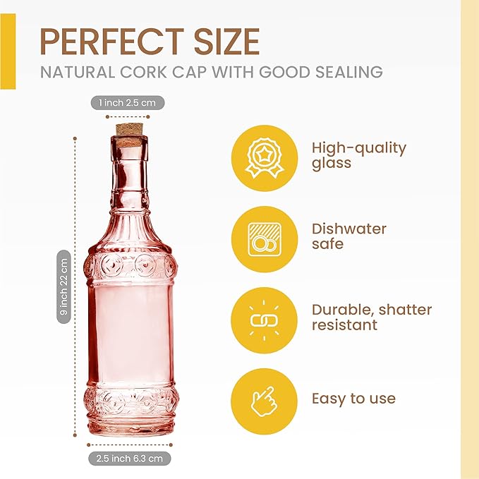 Assorted Reddish Glass Bottles with Corks, 6 Pack, 2.5in X 9in, 16oz