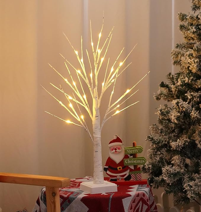 2FT Fairy Birch Tree with 24 LED Lights Artificial Tree Lamp with Timer for Easter Christmas Decoration Light Spirit Tree USB/Battery Powered Branch Trees for Party Wedding Home (24 LED Light)