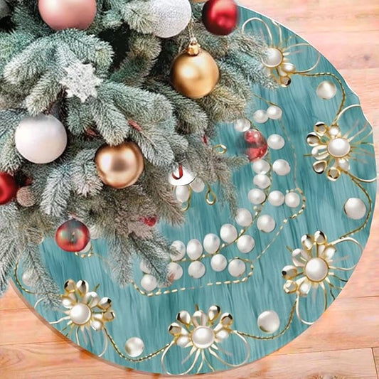 36" Christmas Tree Skirt with Elegant Aqua Pearl Christmas Angel Pattern Turquoise Tree Mat Base Cover for Xmas Festive Holiday Party Decoration Ornaments
