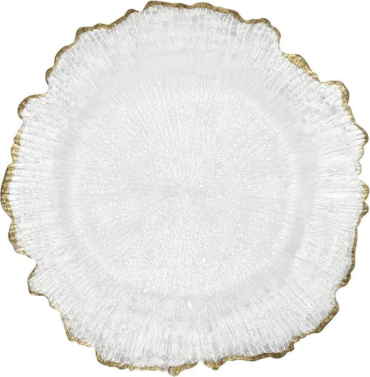Charger Plates Set 12.6'' Round Embossed Dinner Plate Chargers Plastic Elegant Floral Plates for Dinner Wedding Party Event Table Kitchen Decoration 25Pcs (Gold-25Pcs)