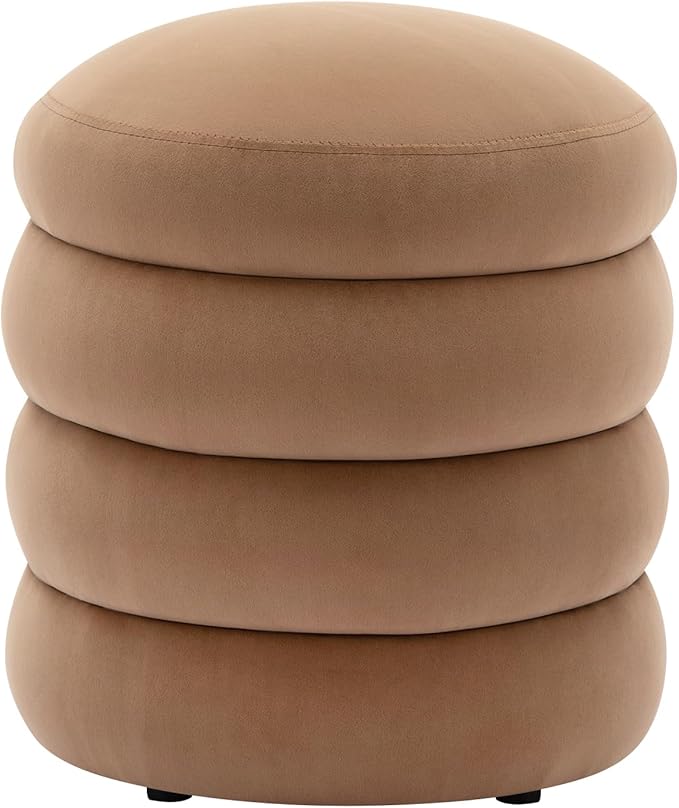 Furniliving Modern Round Ottoman, Soft Bedroom Ottoman Footstool Round Ottomans Stool for Living Room, Makeup Room, Coffee, Velvet