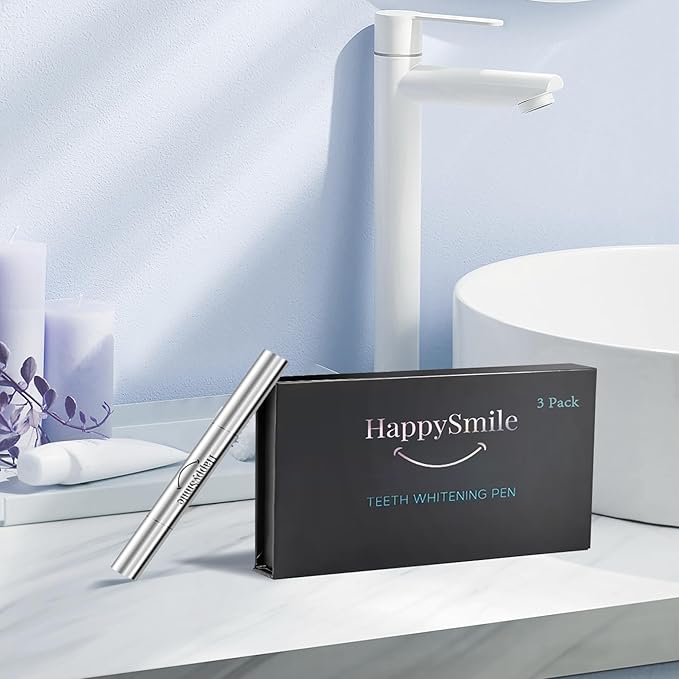 HappySmile Premium Teeth Whitening Pen Set of 3 - Achieve a Brighter Smile, Easier Than Strips or Other Whitening Kits - Professional Results, Gentle on Sensitive Teeth