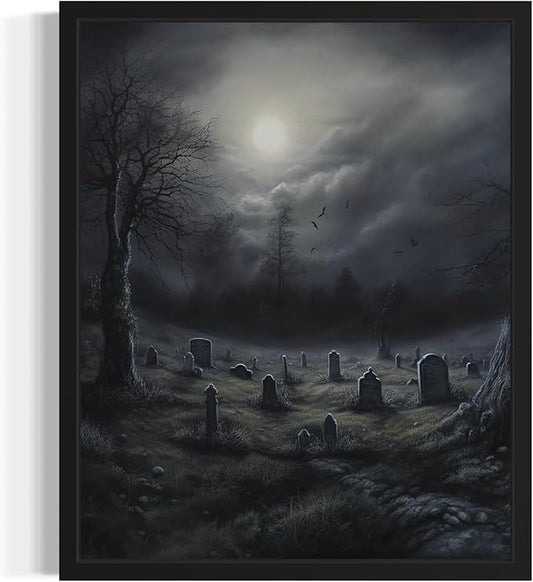Gothic Graveyard Poster Art Print, Halloween Scary Vintage Wall Art Academia Spooky Painting Decoration for Horror Prints, Posters Bedroom Decor 89 (Gothic Graveyard, 11 x 14 inches, Unframed)