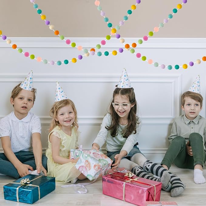 Felt Ball Garland Misscrafts 9.8 Feet 100% Wool Roving Pom Pom Garland 20mm Colorful for Baby Shower Grand Opening Party Festivals Room Decorations