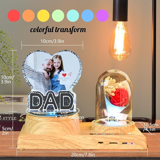 3D Crystal Photo, Dad Gift Unique Engraved Custom Photo Crystal Night Light for Dad USB Low Power Light Dad Daddy Day Birthday Christmas Gift Atmosphere Light